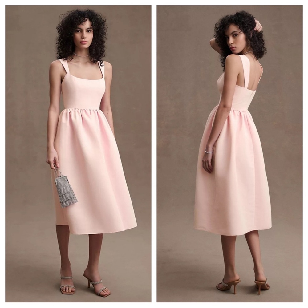 NEW Sachin Babi Blaine Square-Neck Taffeta A-Line Midi Dress Pink Anthropologie - Picture 1 of 2